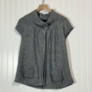 BCBG Max Azria Wool Blend Cardigan Sweater Jacket Gray L Shawl Collar Pockets